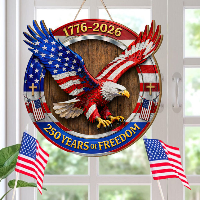 Patriotic Flying Eagle 250th Anniversary Wooden Sign