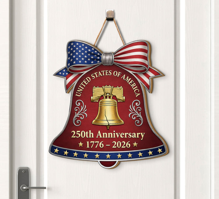 Patriotic Liberty Bell 250th Anniversary Wooden Sign