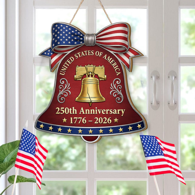 Patriotic Liberty Bell 250th Anniversary Wooden Sign