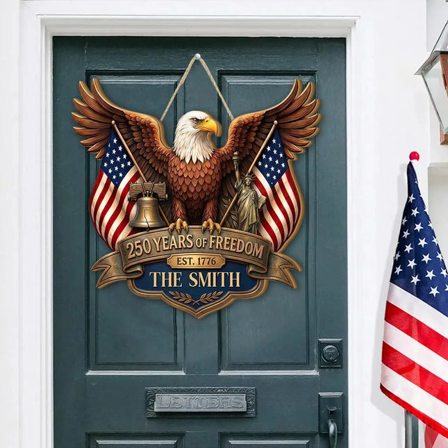 Personalized Patriotic Eagle Crest Wooden Sign