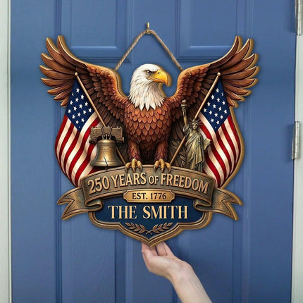 Personalized Patriotic Eagle Crest Wooden Sign
