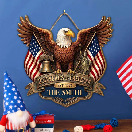 Personalized Patriotic Eagle Crest Wooden Sign