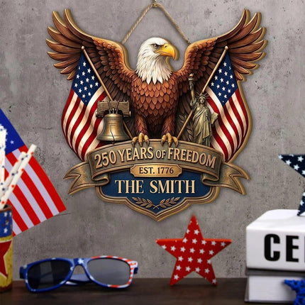 Personalized Patriotic Eagle Crest Wooden Sign