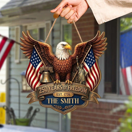 Personalized Patriotic Eagle Crest Wooden Sign