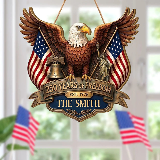 Personalized Patriotic Eagle Crest Wooden Sign