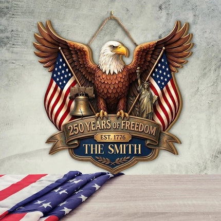 Personalized Patriotic Eagle Crest Wooden Sign