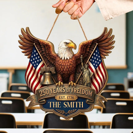 Personalized Patriotic Eagle Crest Wooden Sign