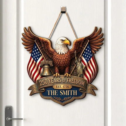 Personalized Patriotic Eagle Crest Wooden Sign