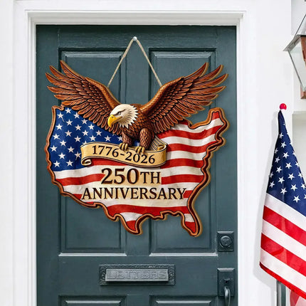 Patriotic USA Map 250th Anniversary Wooden Sign