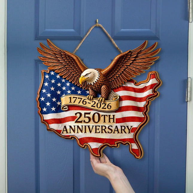 Patriotic USA Map 250th Anniversary Wooden Sign