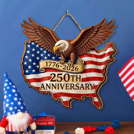 Patriotic USA Map 250th Anniversary Wooden Sign