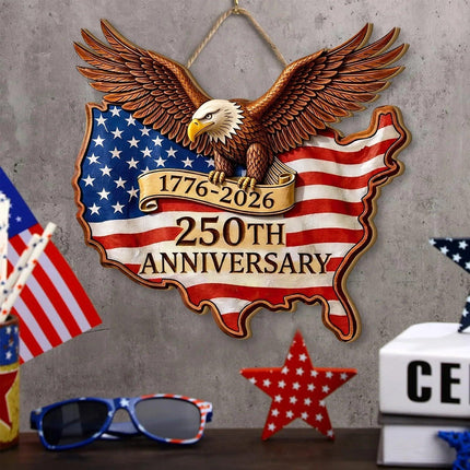 Patriotic USA Map 250th Anniversary Wooden Sign