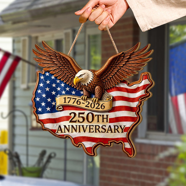 Patriotic USA Map 250th Anniversary Wooden Sign