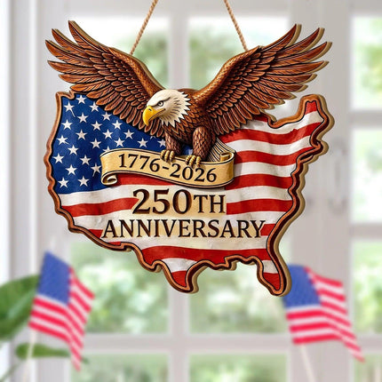 Patriotic USA Map 250th Anniversary Wooden Sign