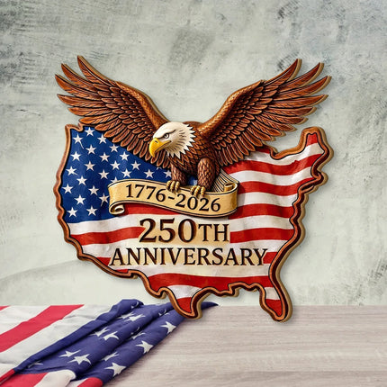 Patriotic USA Map 250th Anniversary Wooden Sign