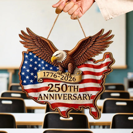 Patriotic USA Map 250th Anniversary Wooden Sign