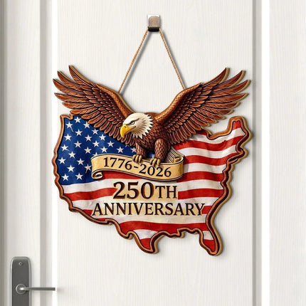 Patriotic USA Map 250th Anniversary Wooden Sign