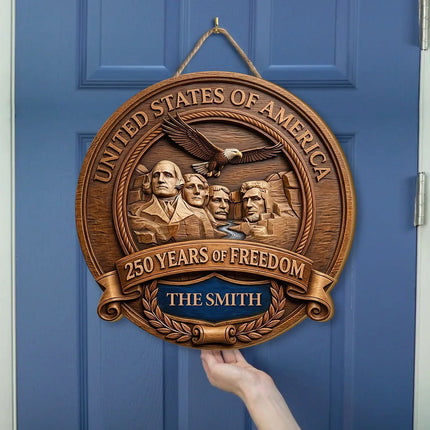 Personalized Patriotic Mount Rushmore Wooden Sign