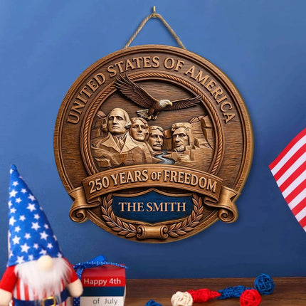 Personalized Patriotic Mount Rushmore Wooden Sign