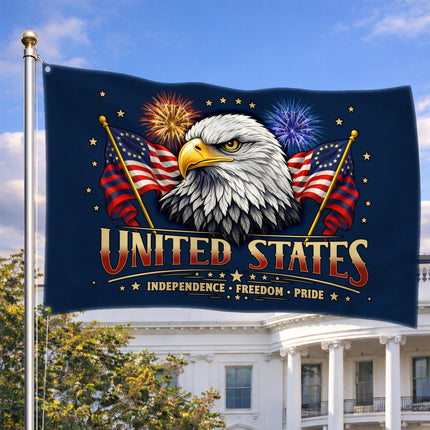 Patriotic Independence Fireworks American House Flag