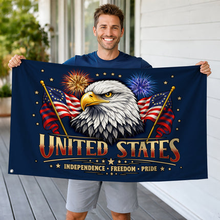 Patriotic Independence Fireworks American House Flag