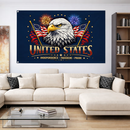 Patriotic Independence Fireworks American House Flag