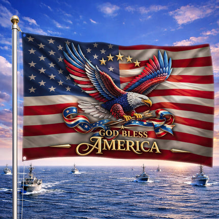 Patriotic God Bless America Eagle American House Flag