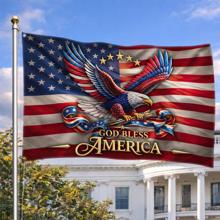 Patriotic God Bless America Eagle American House Flag