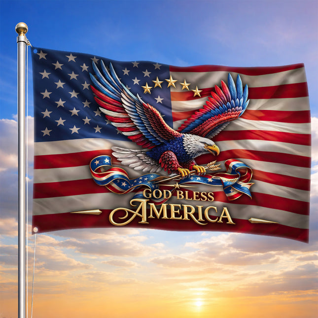 Patriotic God Bless America Eagle American House Flag