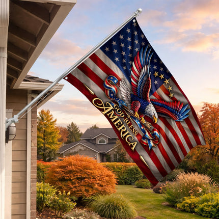 Patriotic God Bless America Eagle American House Flag