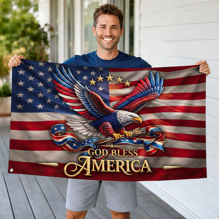 Patriotic God Bless America Eagle American House Flag