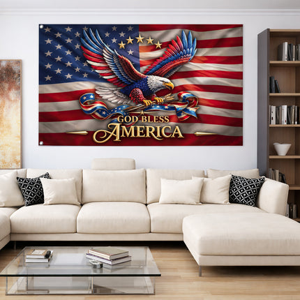 Patriotic God Bless America Eagle American House Flag