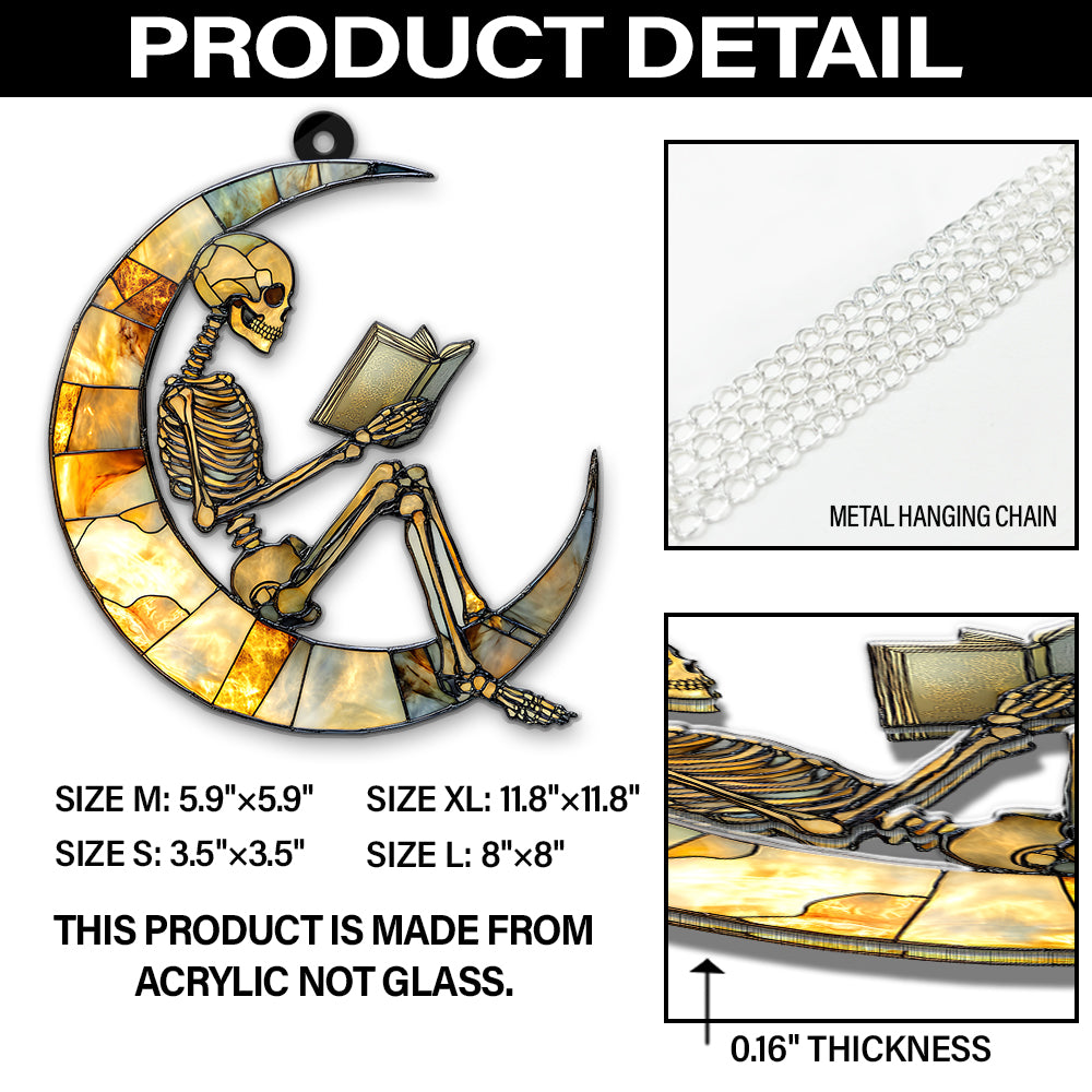 Skeleton Suncatcher, Reading Skeleton Ornament, Book Lover Decor,Halloween Suncatcher,Unique Skeleton Art,Skull Reading Decor,Halloween Gift