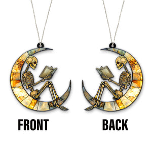 Skeleton Suncatcher, Reading Skeleton Ornament, Book Lover Decor,Halloween Suncatcher,Unique Skeleton Art,Skull Reading Decor,Halloween Gift