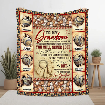 To My Grandson Baseball Blanket - Gift For Grandson From Grandma - Charming Present