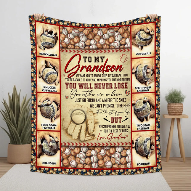 To My Grandson Baseball Blanket - Gift For Grandson From Grandma - Charming Present