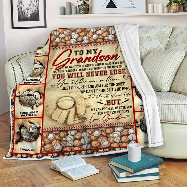 To My Grandson Baseball Blanket - Gift For Grandson From Grandma - Charming Present