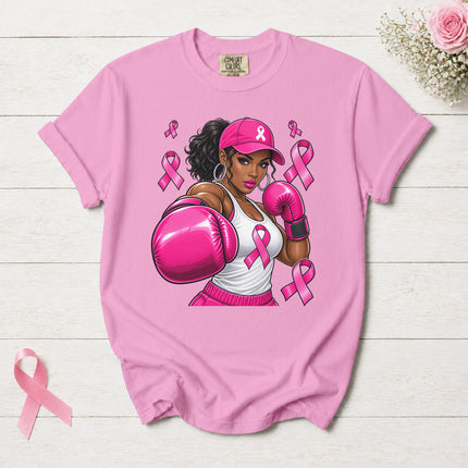 Comfort Colors Breast Cancer Awareness Fighter Pink Ribbon Boxing T-Shirt