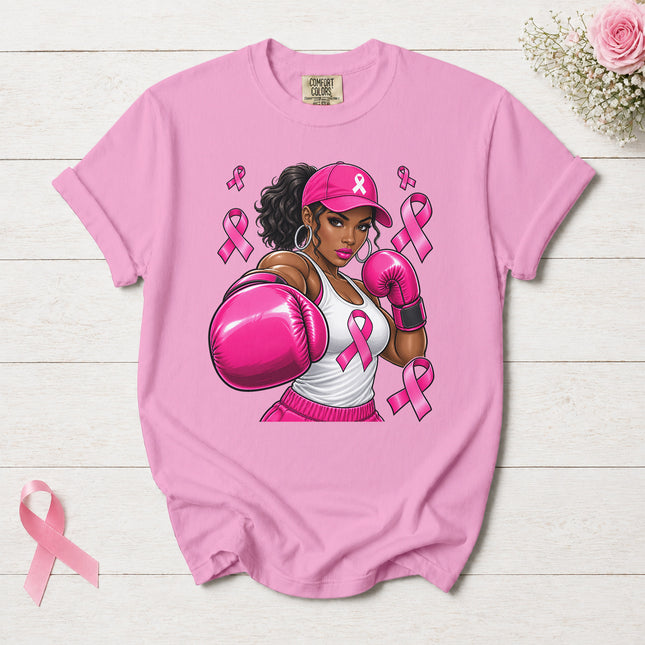 Comfort Colors Breast Cancer Awareness Fighter Pink Ribbon Boxing T-Shirt