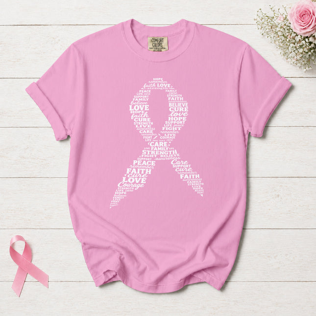 Comfort Colors Breast Cancer Awareness Hope Faith Strength Pink Ribbon T-Shirt