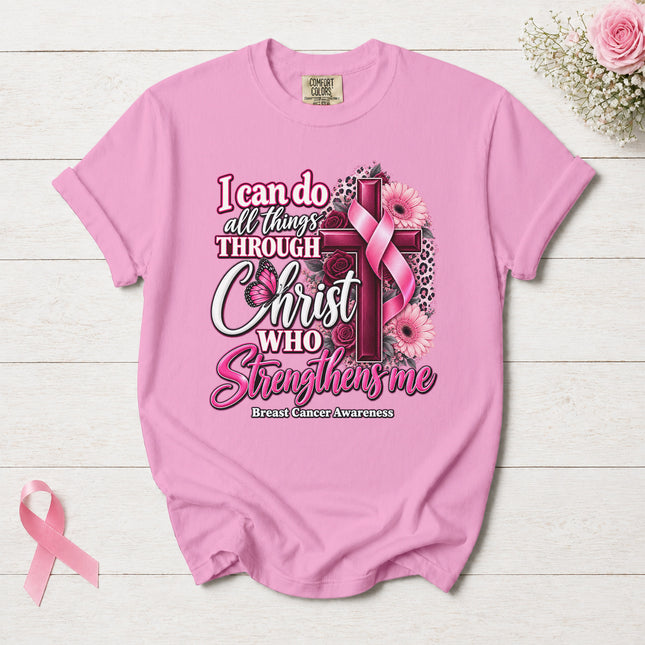 Comfort Colors Breast Cancer Awareness Faith Cross Pink Ribbon Christian T-Shirt