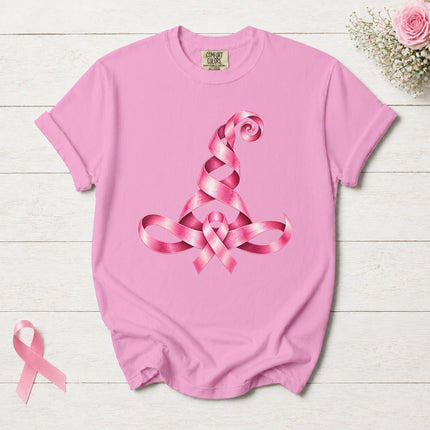 Comfort Colors Breast Cancer Awareness Halloween Witch Hat Pink Ribbon T-Shirt