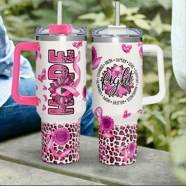 Hope Breast Cancer Awareness 40oz Tumbler With Handle Lid and Straw - Charming Present