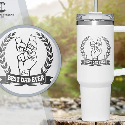 Personalized Fist Bump Dad and Kids Name 40oz Tumbler - Best Dad Ever Gifts - Charming Present