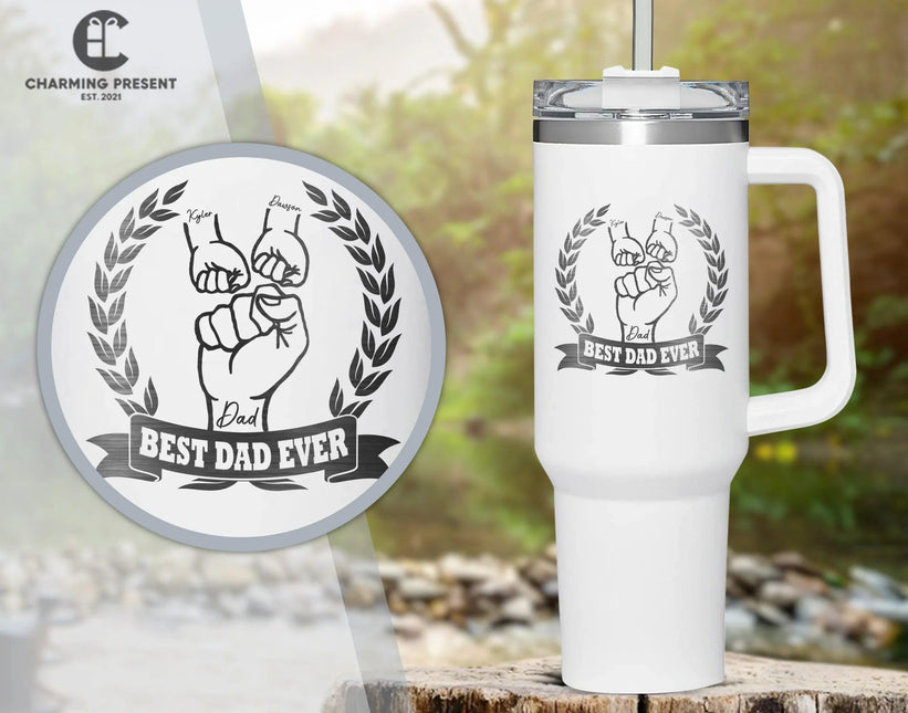 Personalized Fist Bump Dad and Kids Name 40oz Tumbler - Best Dad Ever Gifts - Charming Present