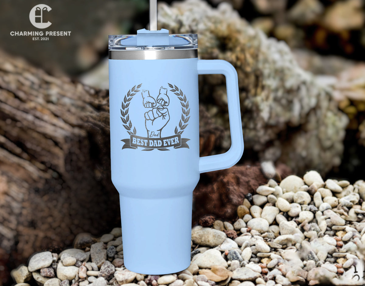 Personalized Fist Bump Dad and Kids Name 40oz Tumbler - Best Dad Ever Gifts