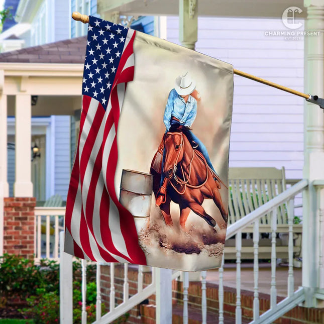 Barrel Racer Turn N Burn Flag - Horse Lover Flag - Charming Present