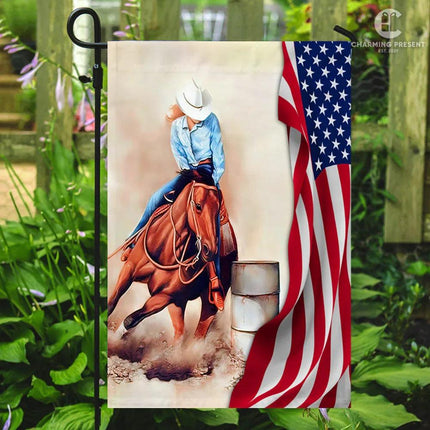 Barrel Racer Turn N Burn Flag - Horse Lover Flag - Charming Present