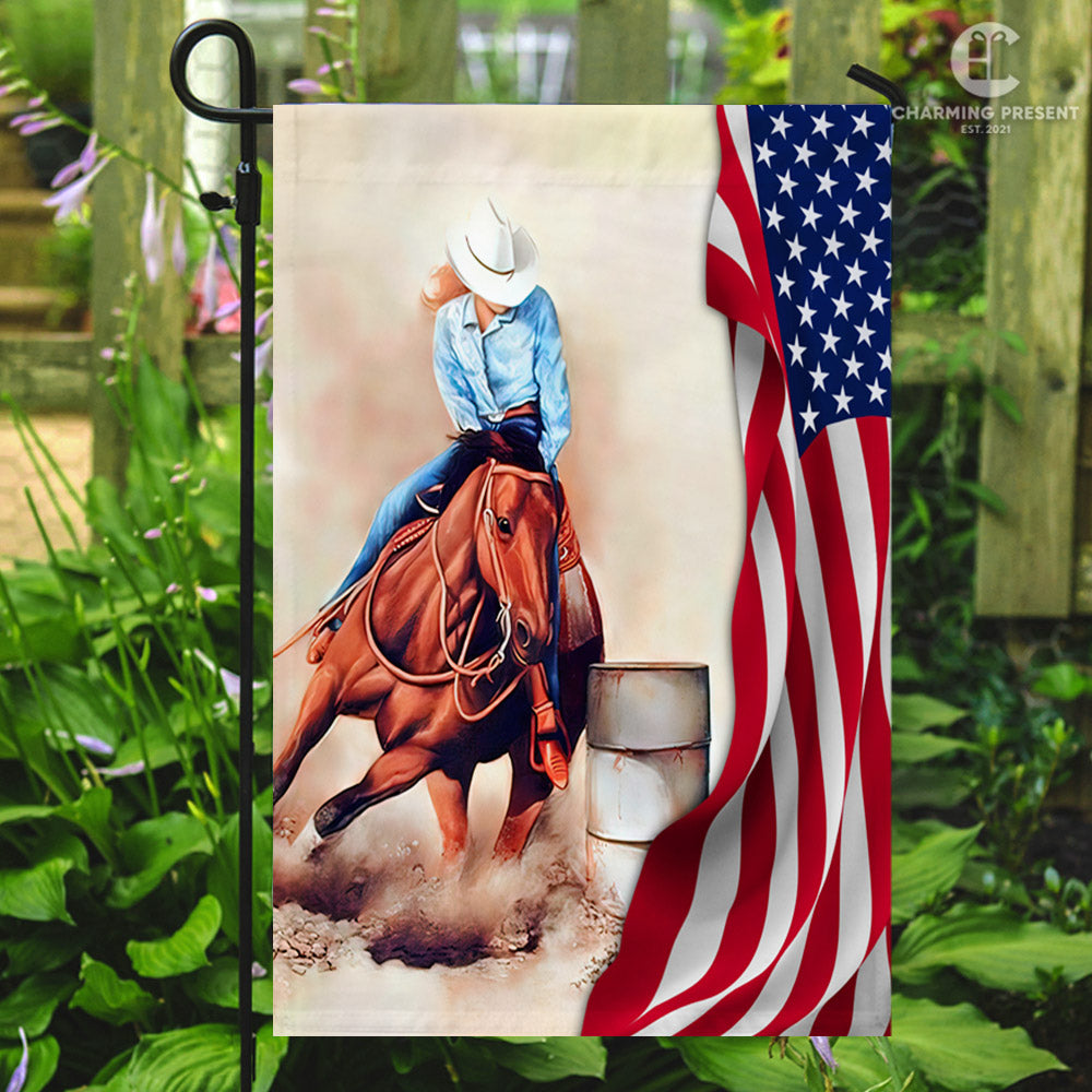 Barrel Racer Turn N Burn Flag - Horse Lover Flag