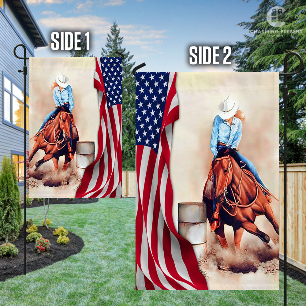 Barrel Racer Turn N Burn Flag - Horse Lover Flag